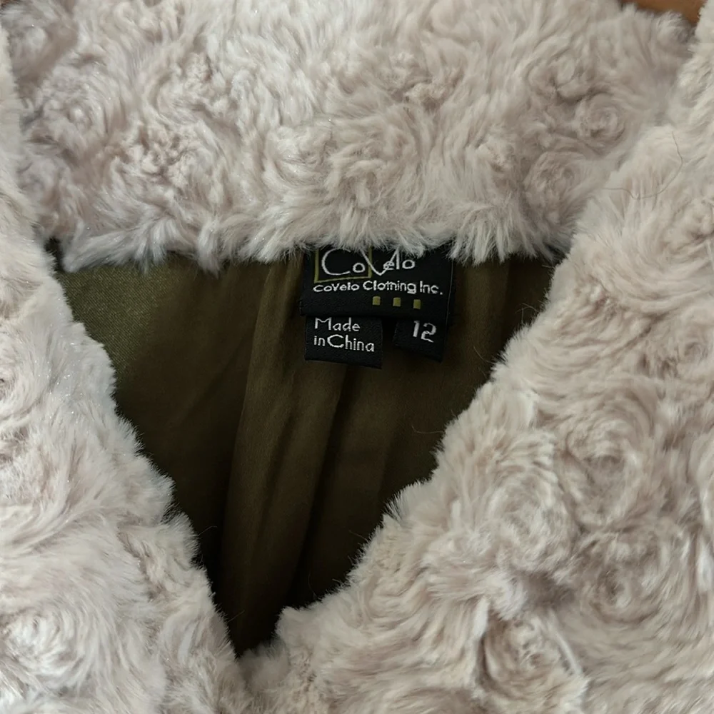 Covello Plush Vest Cream With Olive Swirl Accent Size 12 EUC Soft And Cozy - Picture 2 of 2
